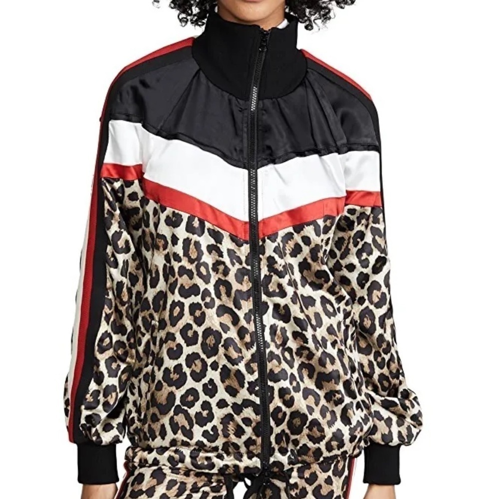 Pam And Gela Color Block Leopard Print Track Jack… - image 1
